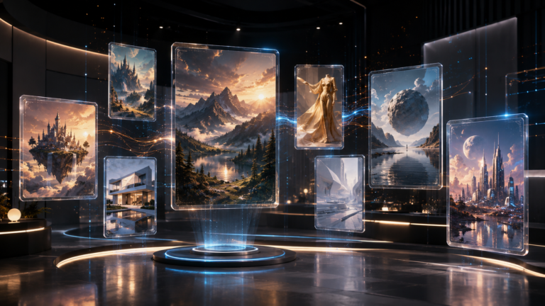 Midjourney Review showcasing AI-generated artwork in multiple creative styles.