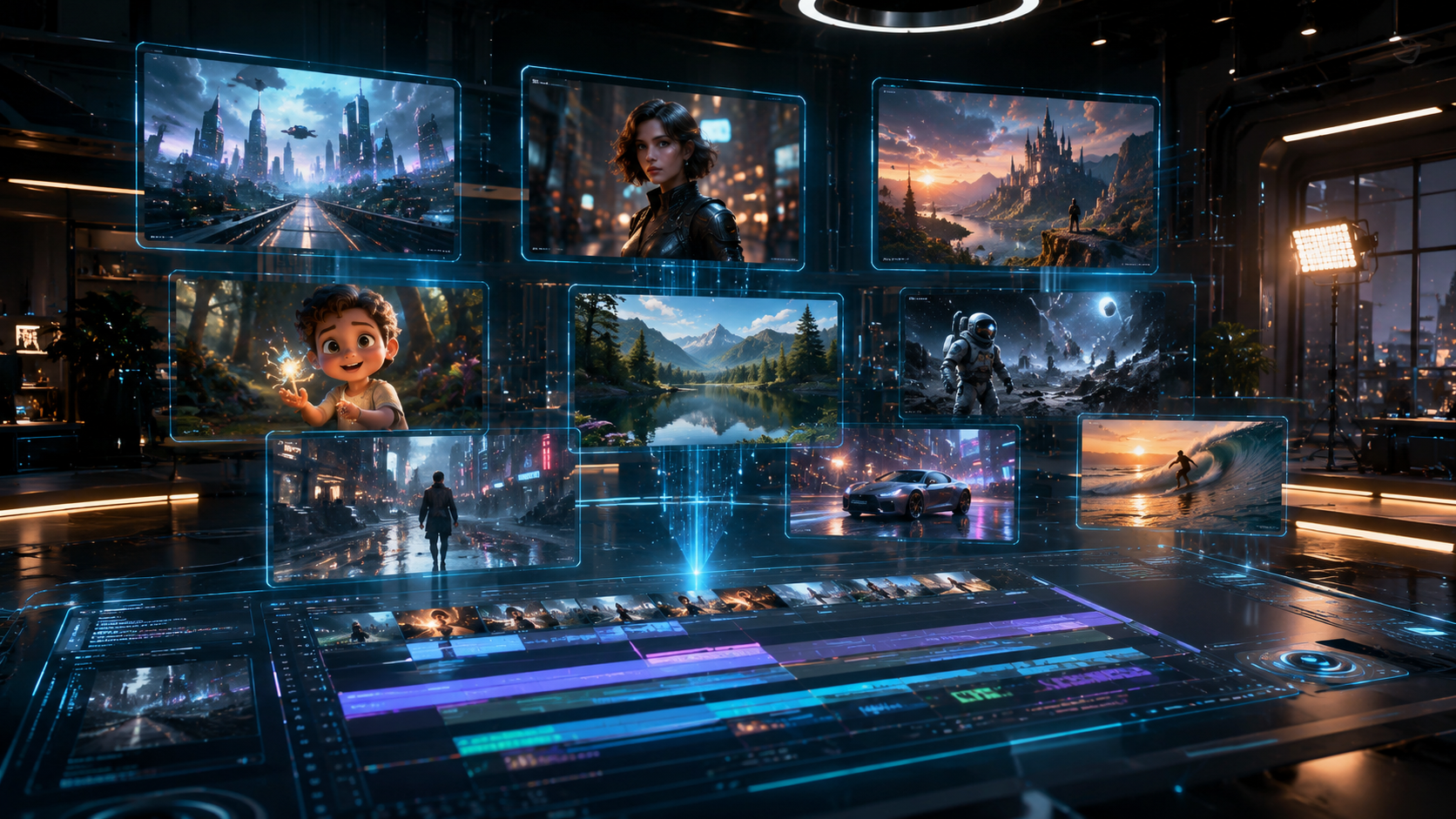 Best AI Video Generators comparison featuring multiple AI-generated cinematic video scenes.