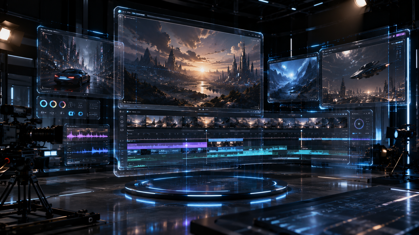 Runway AI Review showing futuristic AI video editing interface with cinematic video generation.