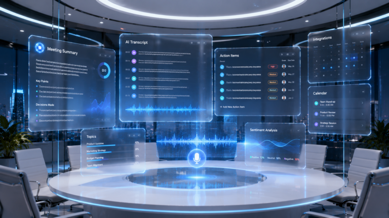Best AI Meeting Assistants comparison featuring AI meeting summaries and productivity dashboards.