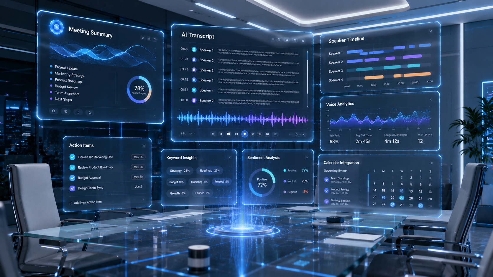 Otter.ai Review featuring AI meeting transcription dashboard and productivity analytics.